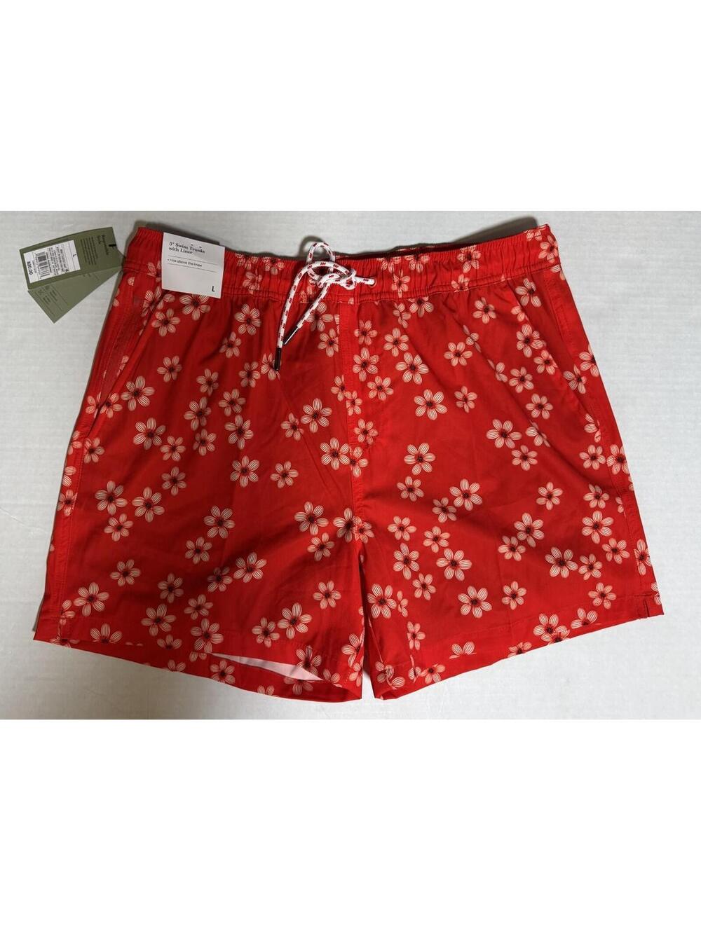 Goodfellow Red Floral Print 5" Swim Trunks Shorts Mens L NWT NEW